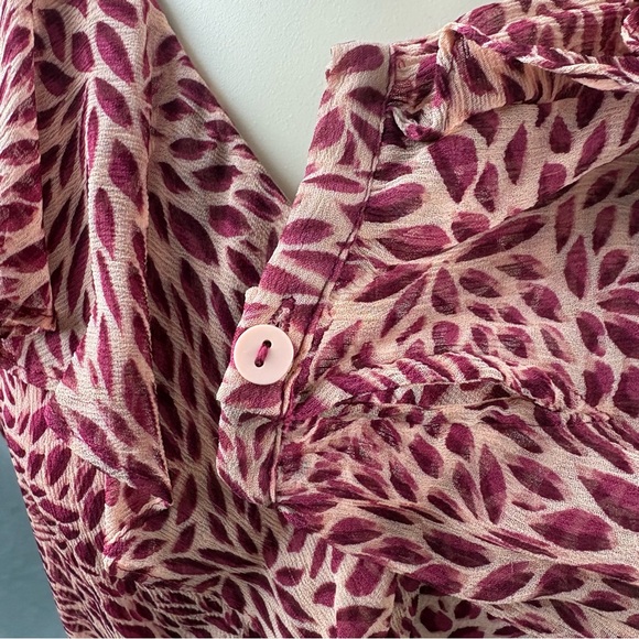 ba&sh Genn Ruffled Printed Crepon Blouse - Antique Rose - Picture 11 of 12